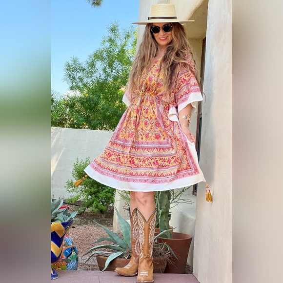 PAX PHILOMENA 'Sedona' Dress Kaftan As Seen In Southern Living Cotton OS/ALL - Picture 2 of 10